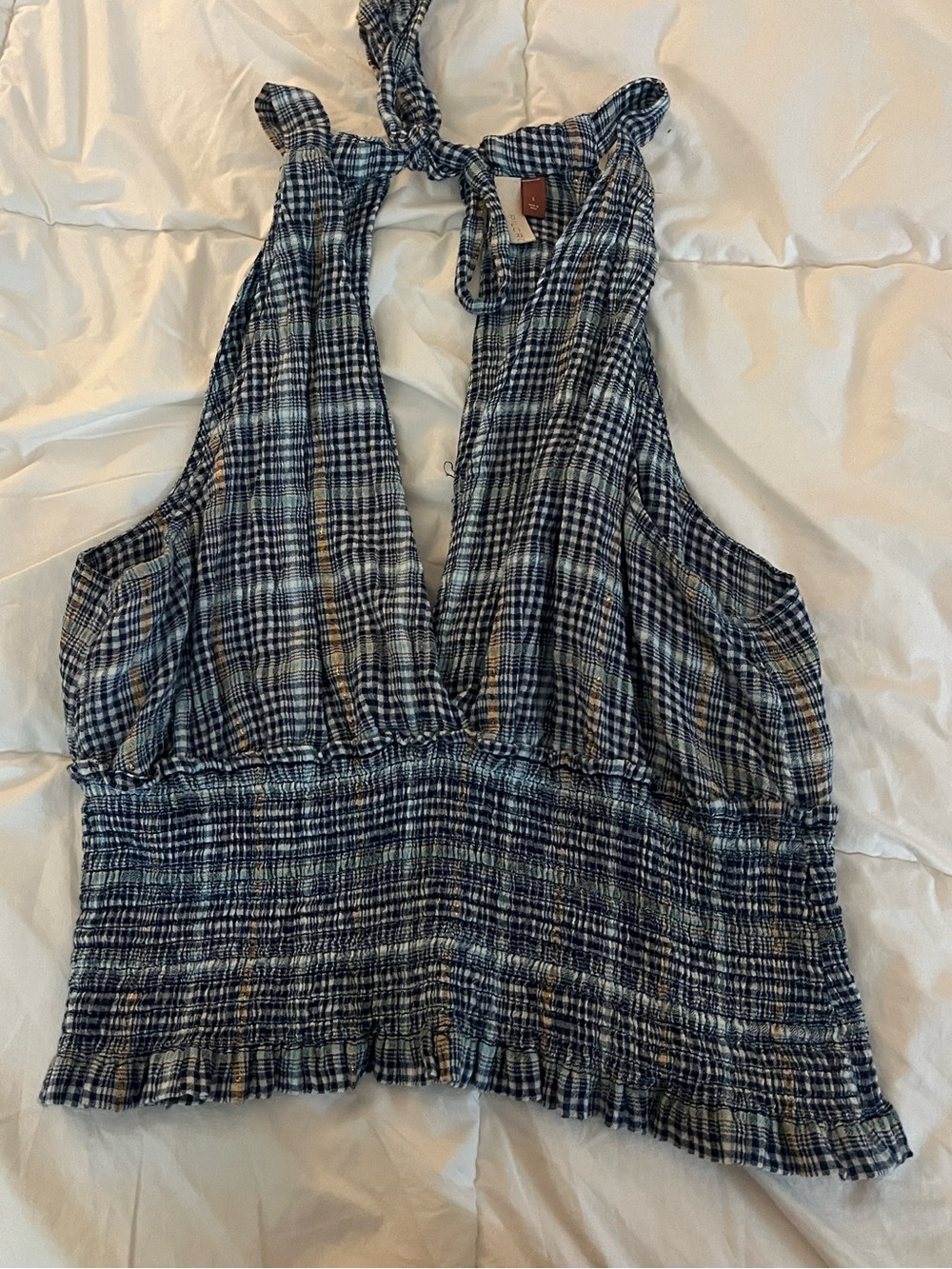 Pilcro Blue Plaid Smocked Tank Top